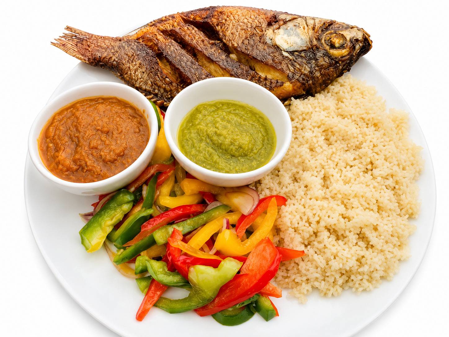 Attik With Grilled Fish Veggies And Sauces