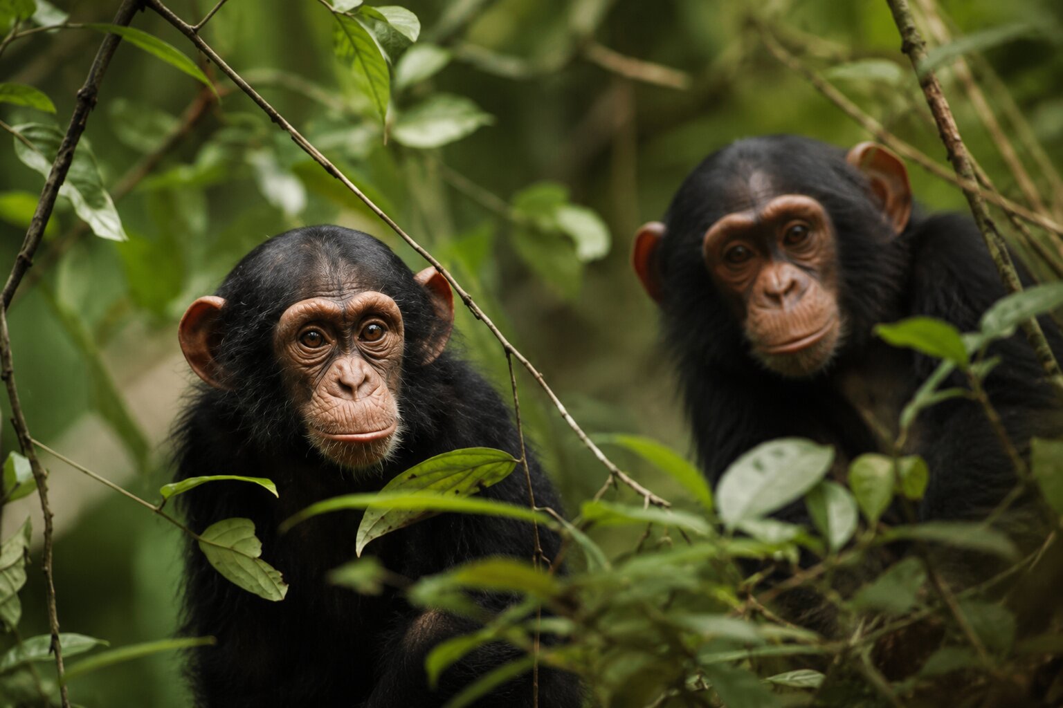 Chimpanzee in Ta&iuml; National Park rainforest
