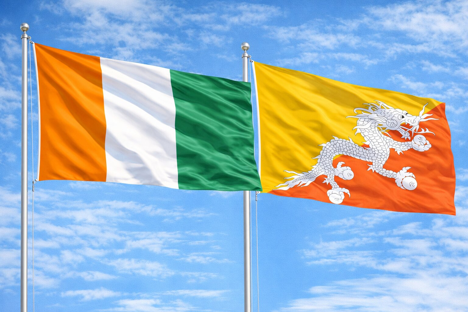 Flags Of Ivory Coast And Bhutan