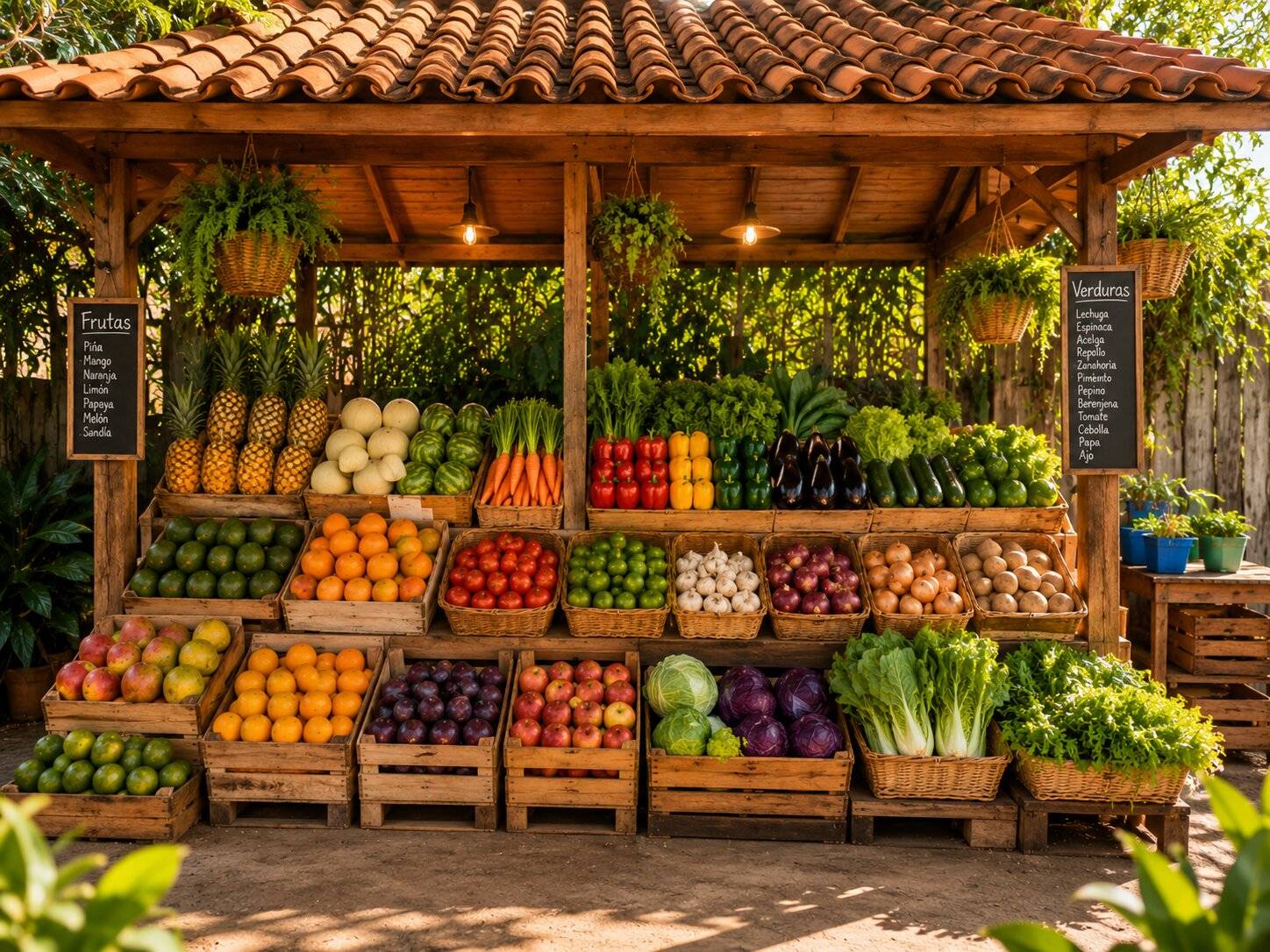 Fresh fruits and vegetables in a market