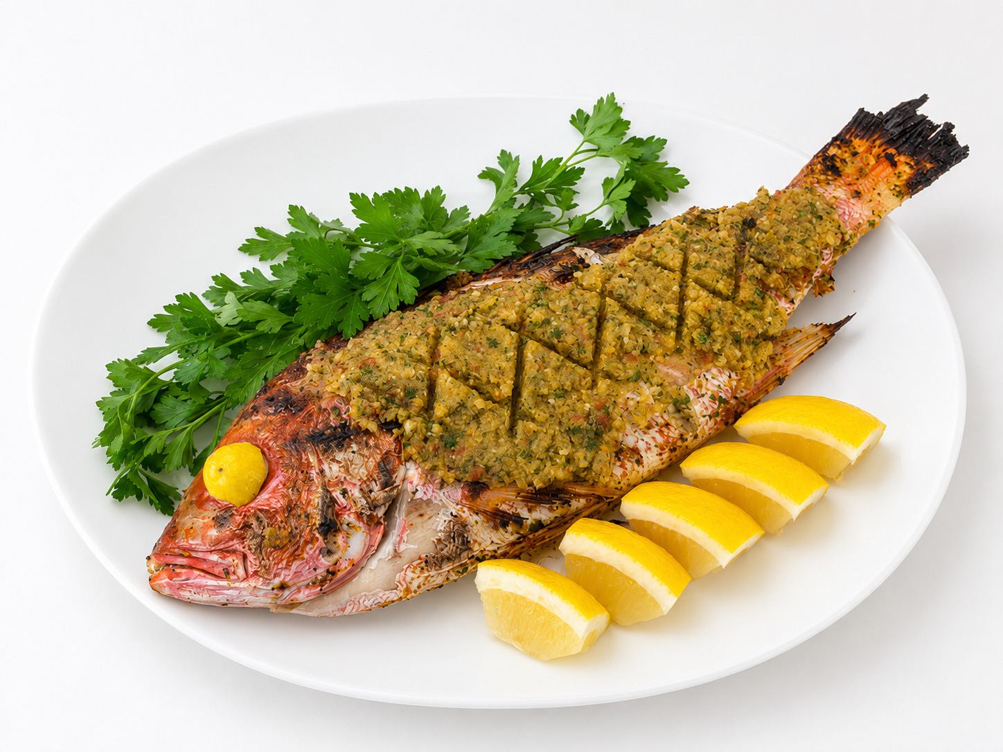 Grilled Fish With Lemon Wedges