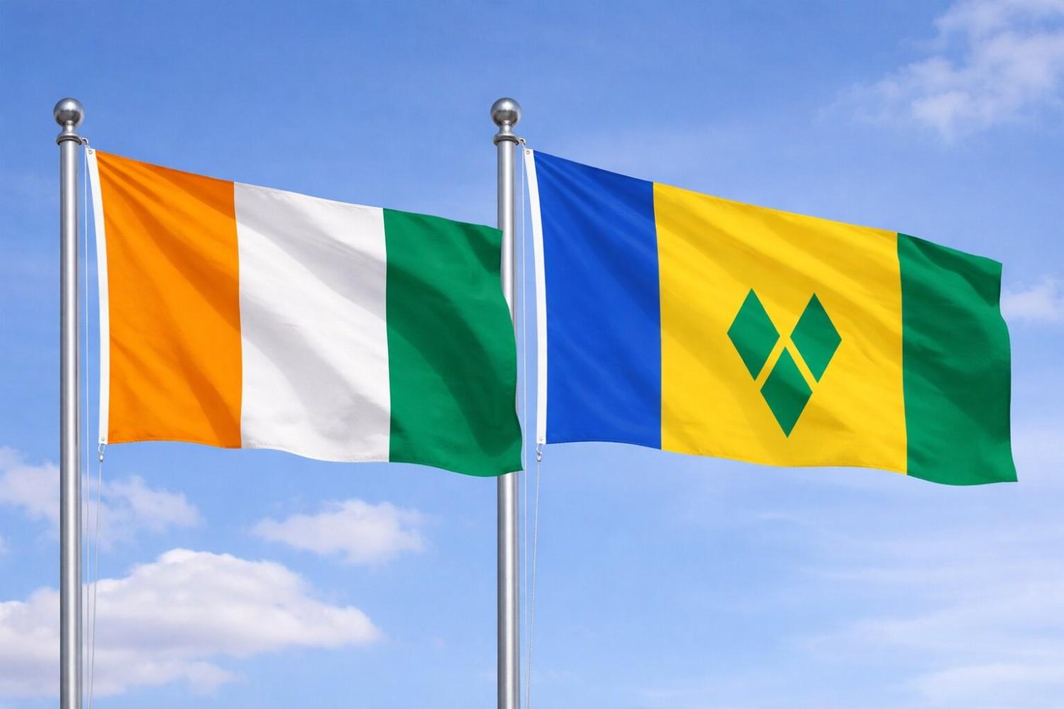 Saint Vincent And The Grenadines And Ivory Coast Flag
