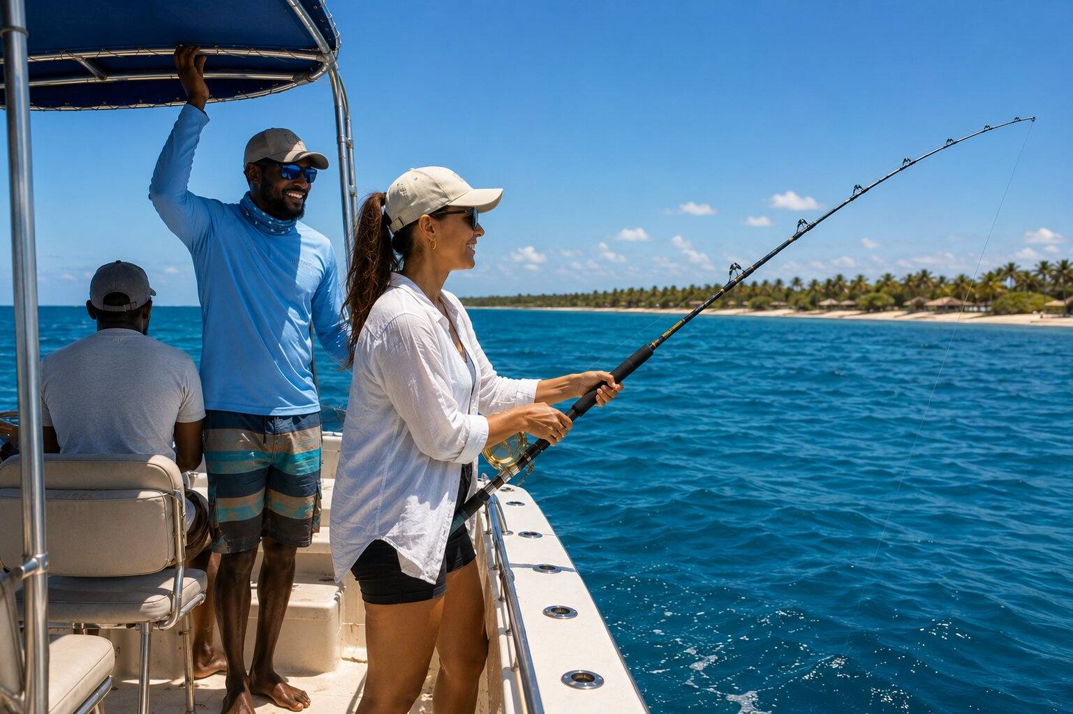 Tourists enjoying deep-sea fishing adventure