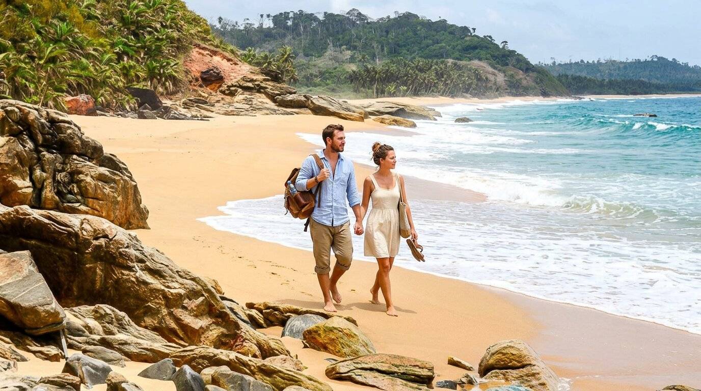Tourists walking at San Pedro Beach