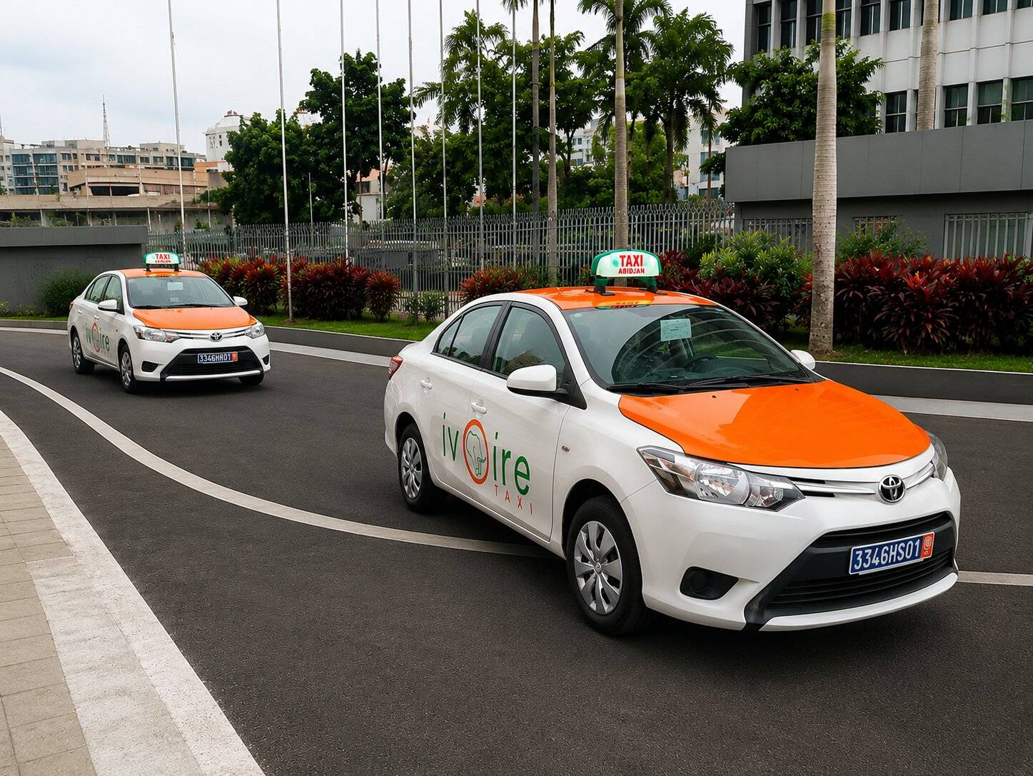Urban scene with ivory taxis in Abidjan