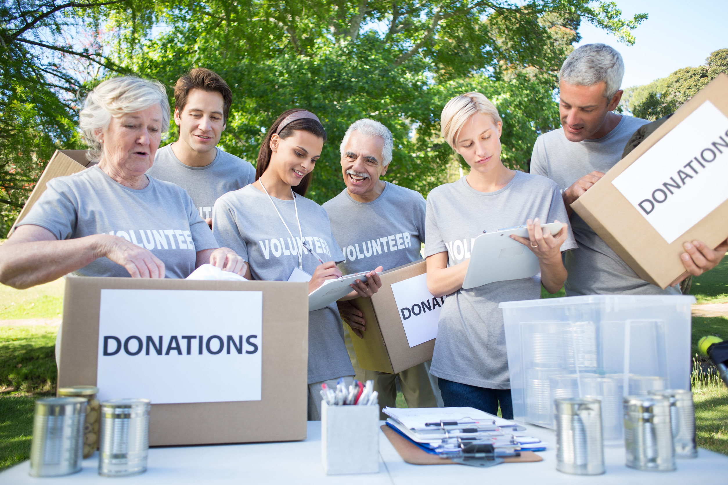 Volunteer packing donation boxes